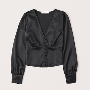 Abercrombie Satin Long-Sleeve Button-Up Blouse